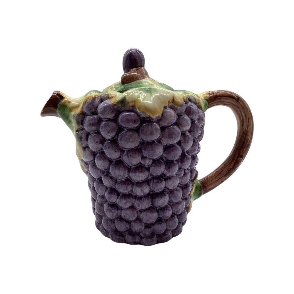 Majolica Vintage Grape Designed Pitcher, Made in Portugal Collectible Serveware